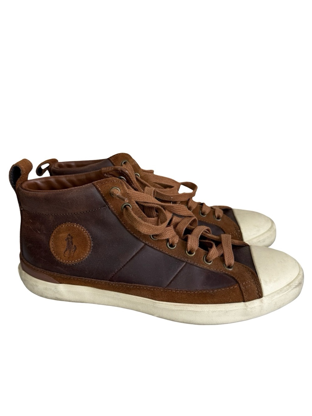 Polo Ralph Lauren Leather Clarke Mid Top Sneakers Preppy Americana Sz 8.5